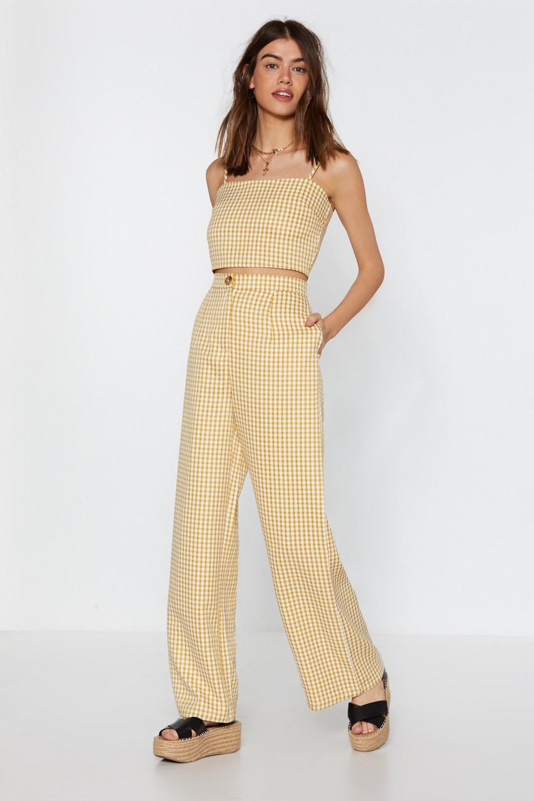 Box to the Drawing Board Gingham Wide-Leg Pants, Mustard image number 1