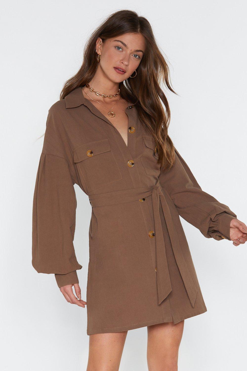 khaki linen shirt dress