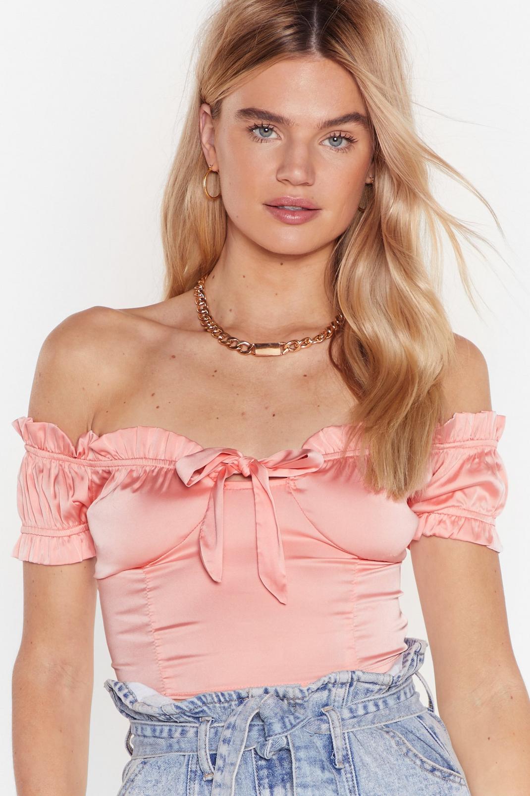 Satin Bodice Crop Top with Off-The-Shoulder Silhouette image number 1