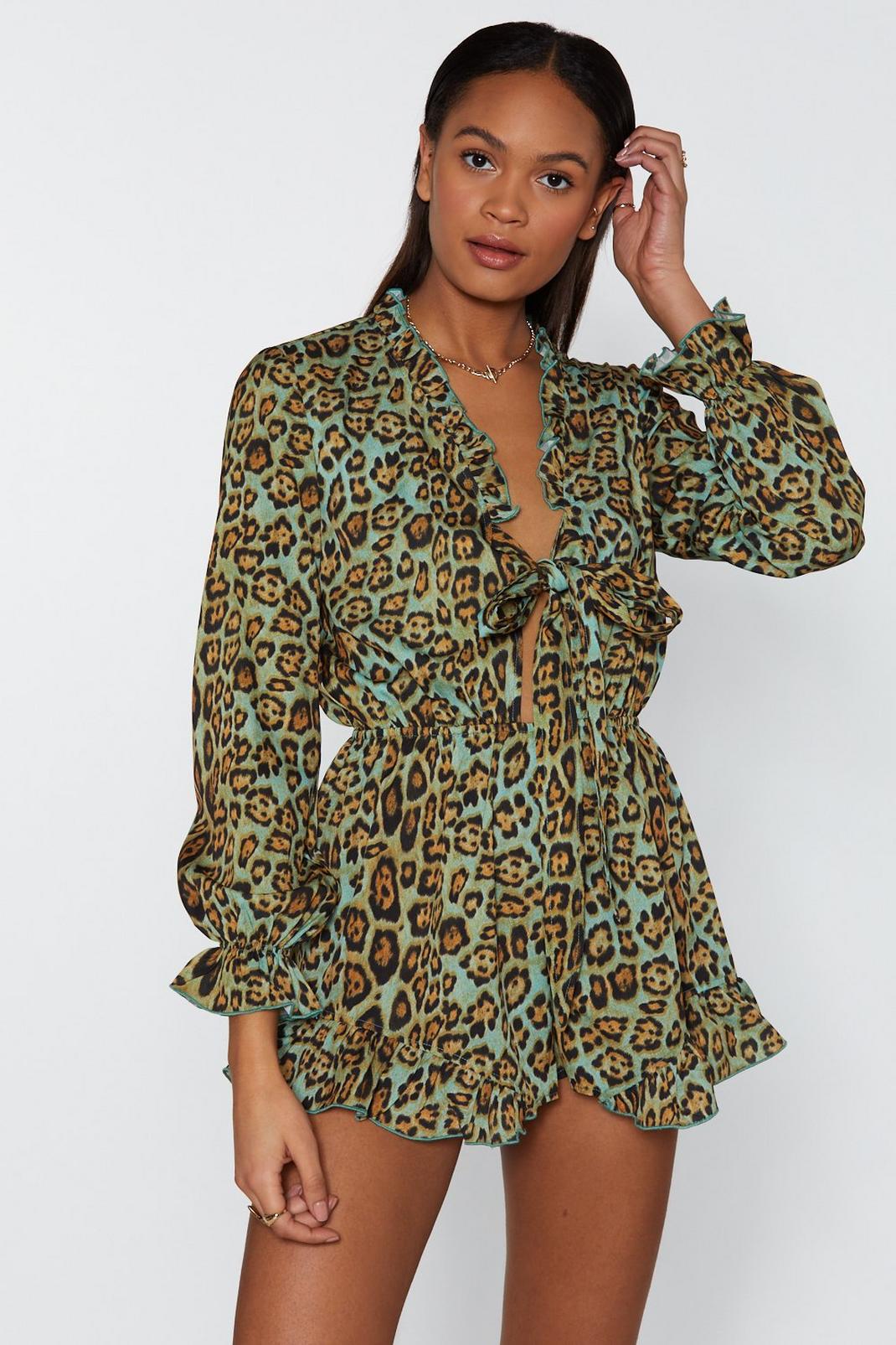 130 Prowling Around Leopard Ruffle Romper image number 1