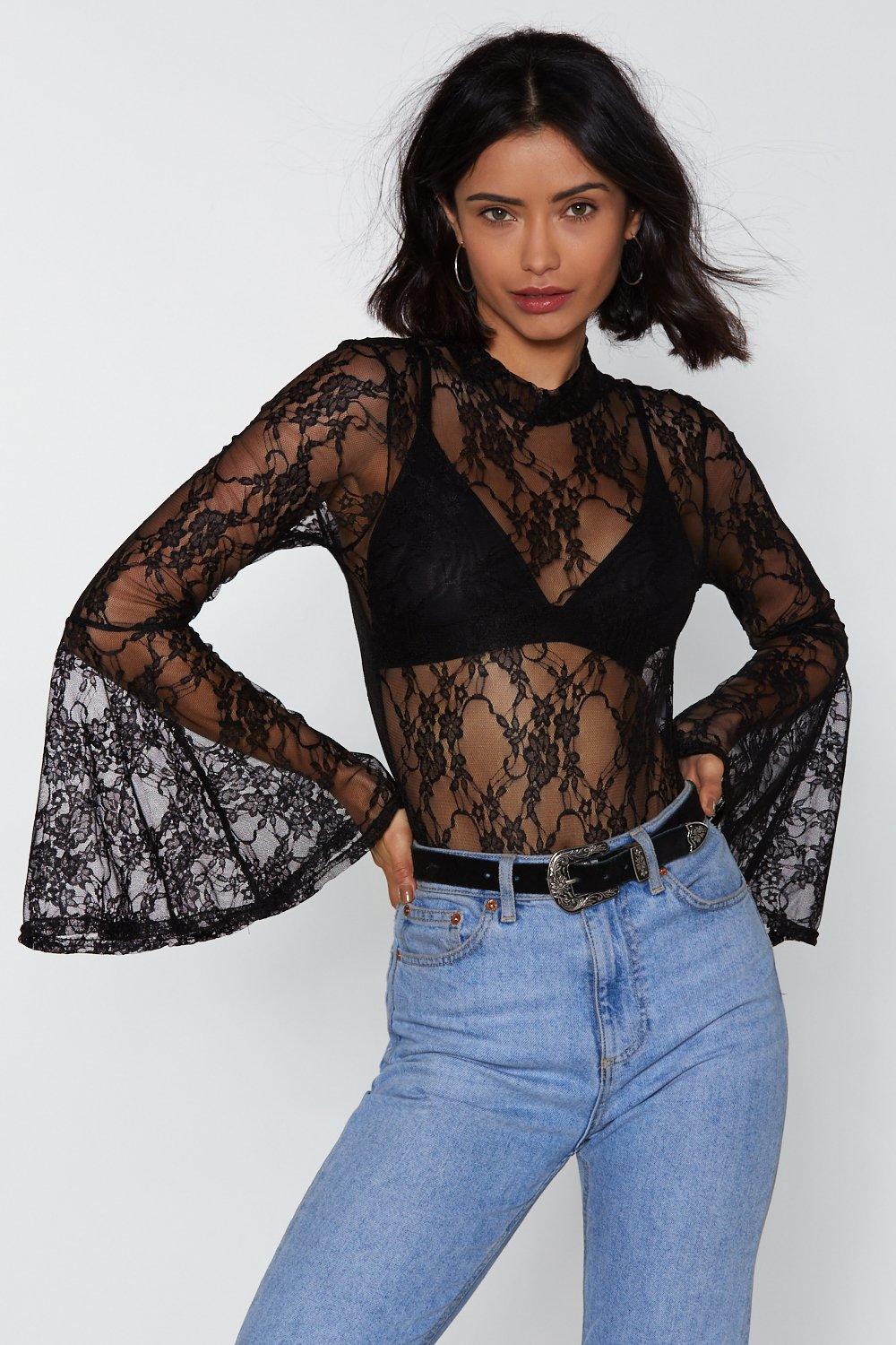 lace bell sleeve top