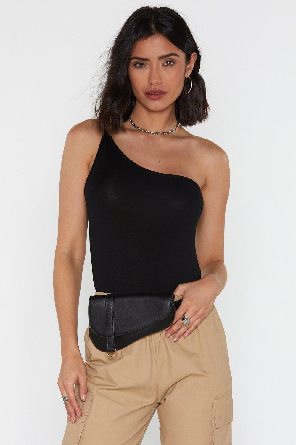 one shoulder black