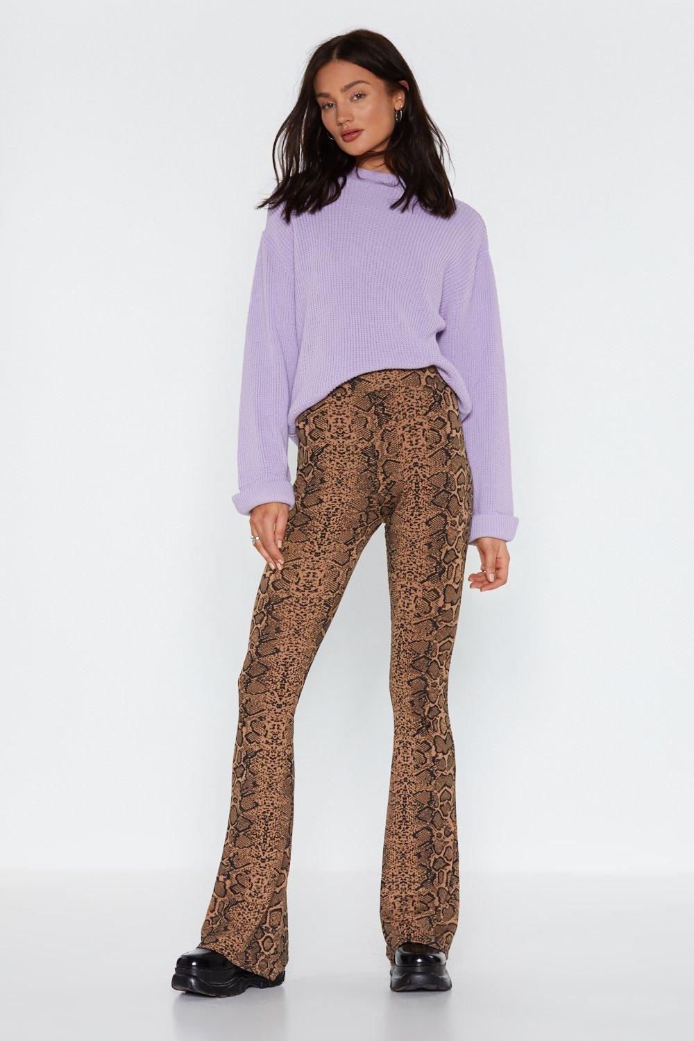 snake print flare pants