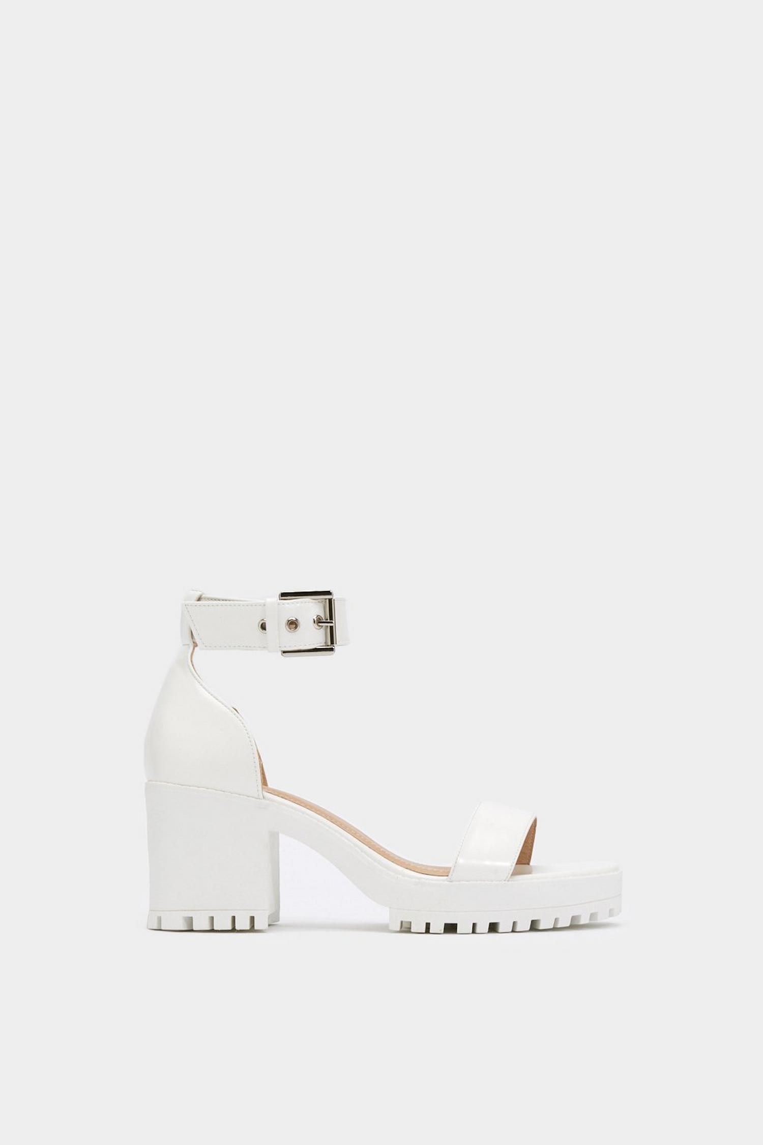 white low block heel sandals