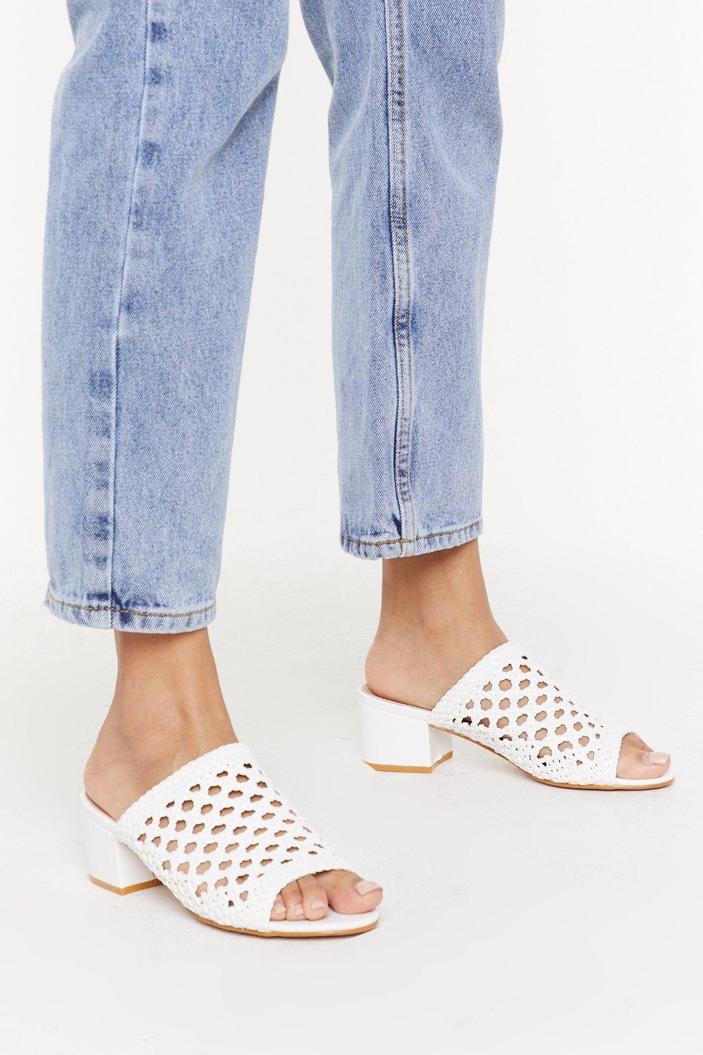 grey low block heel sandals