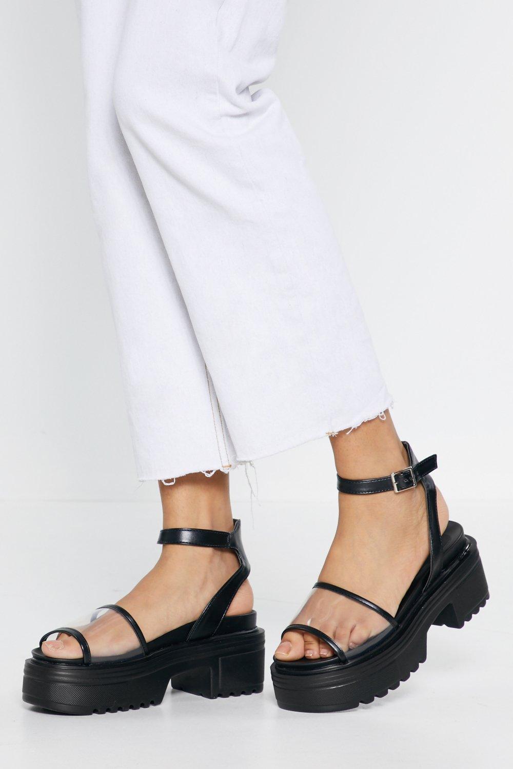 black sandals with clear strap