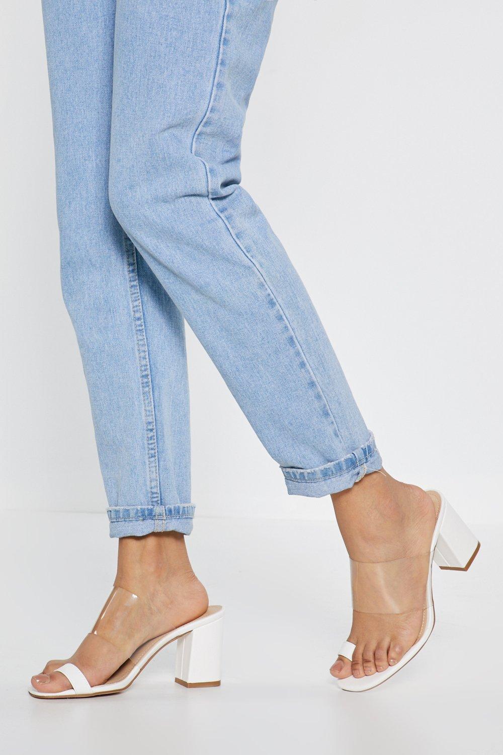 clear white block heels