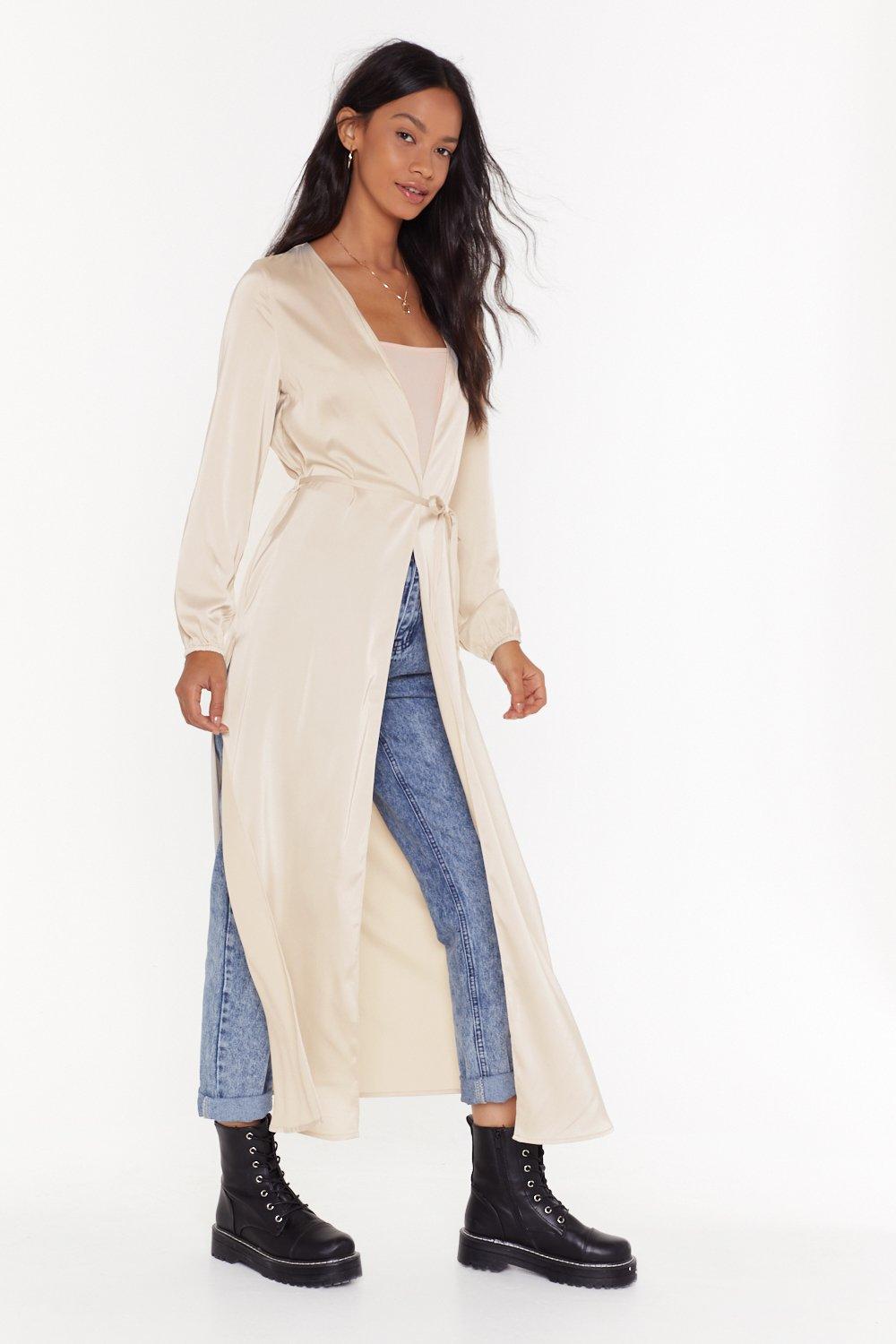 White satin outlet duster coat