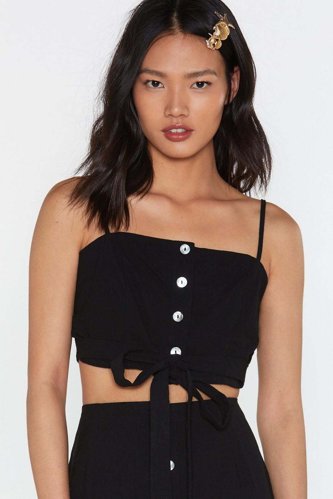 Don't Back Button-Down Linen Crop Top image number 1