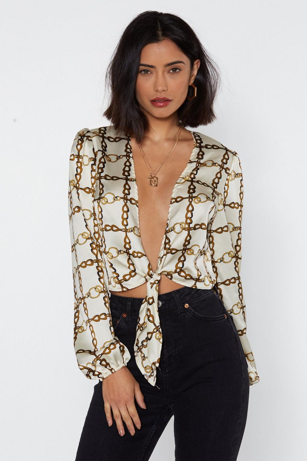 Chain on Me Tie Front Blouse image number 1