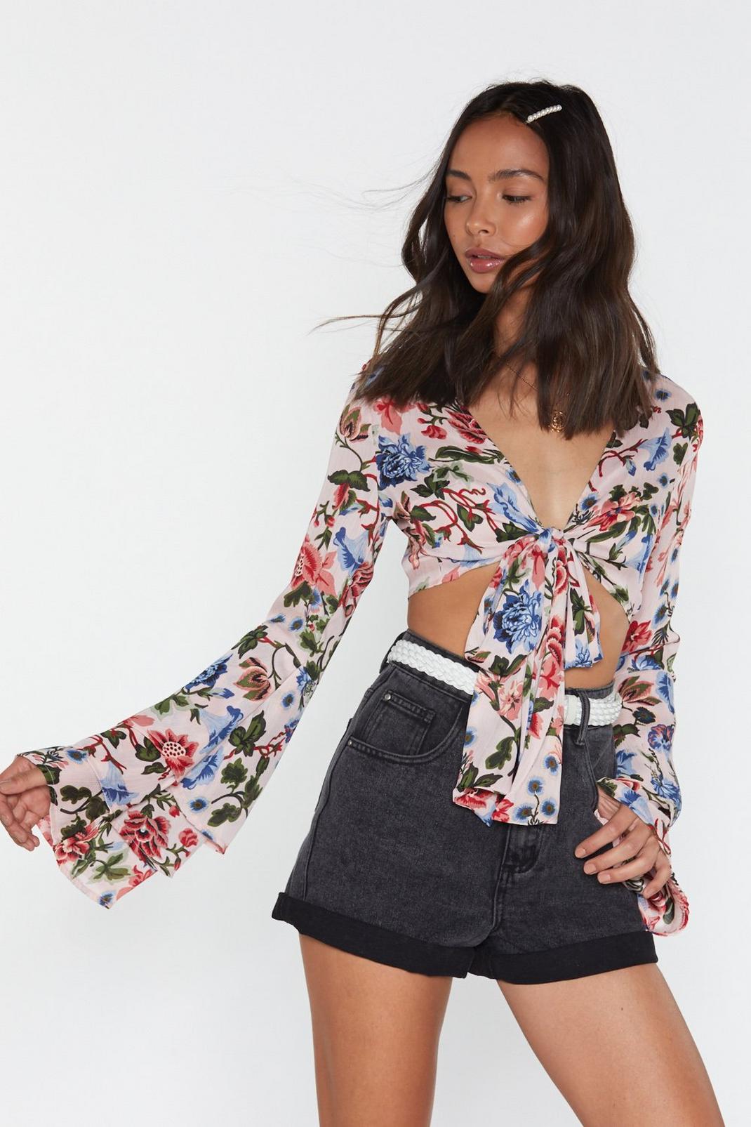 Where the Wild Roses Grow Floral Tie Top image number 1