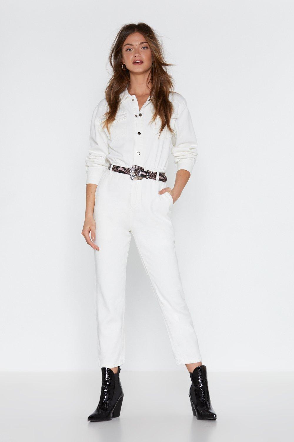 white denim boiler suit