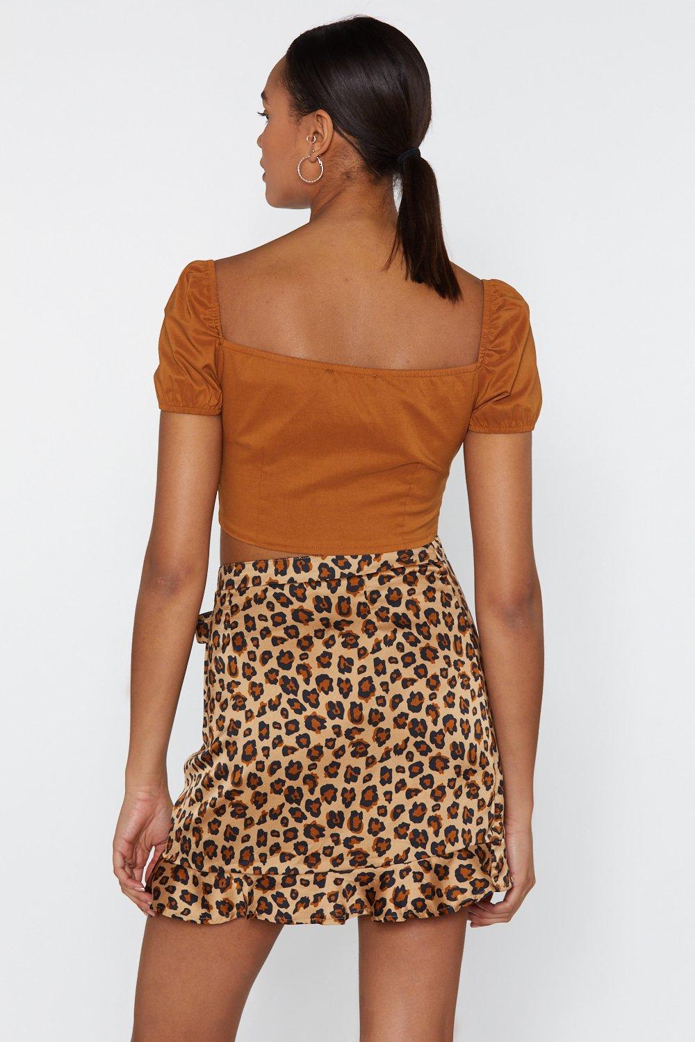 Leopard Ruffle Wrap Mini Skirt