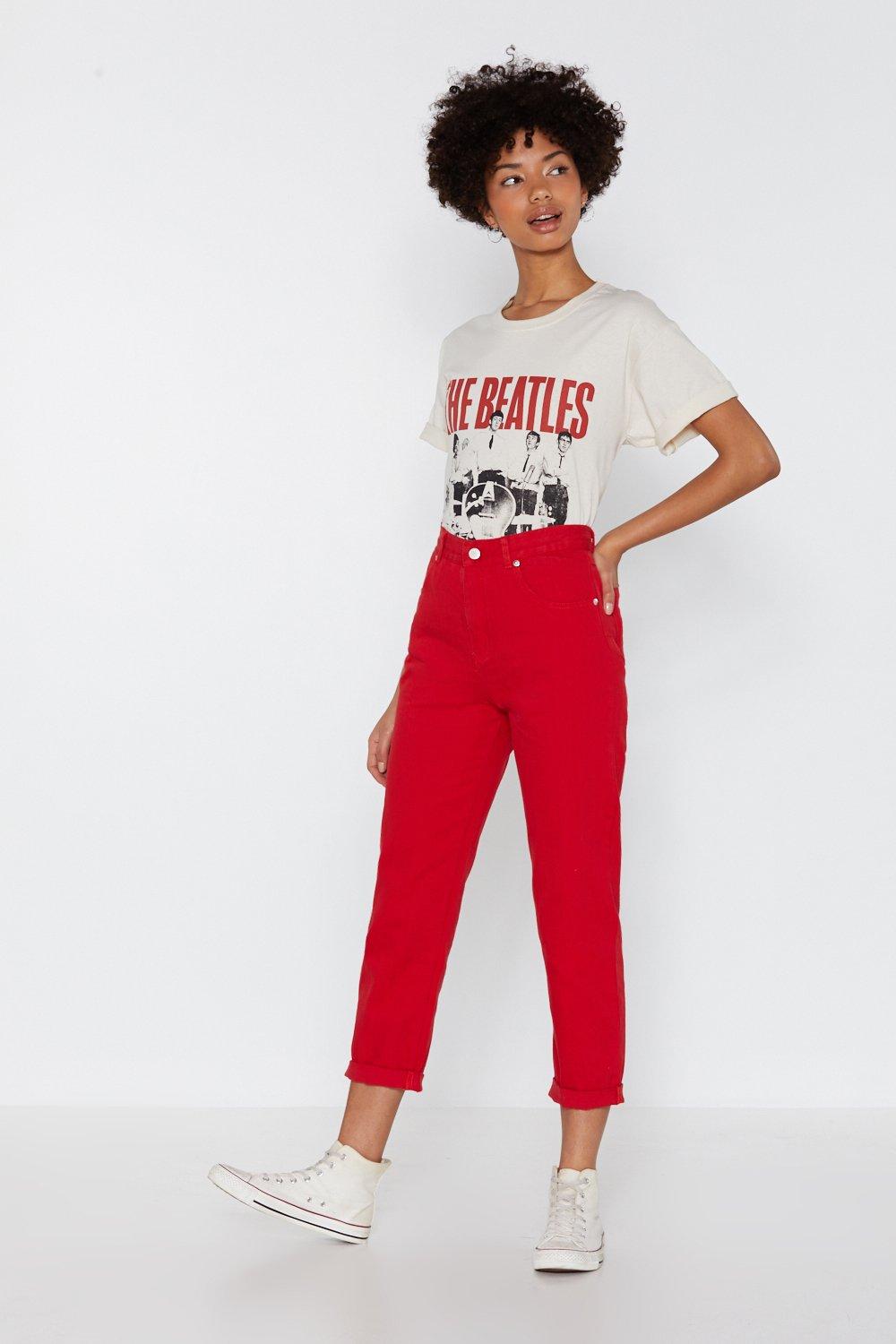 mom jeans red