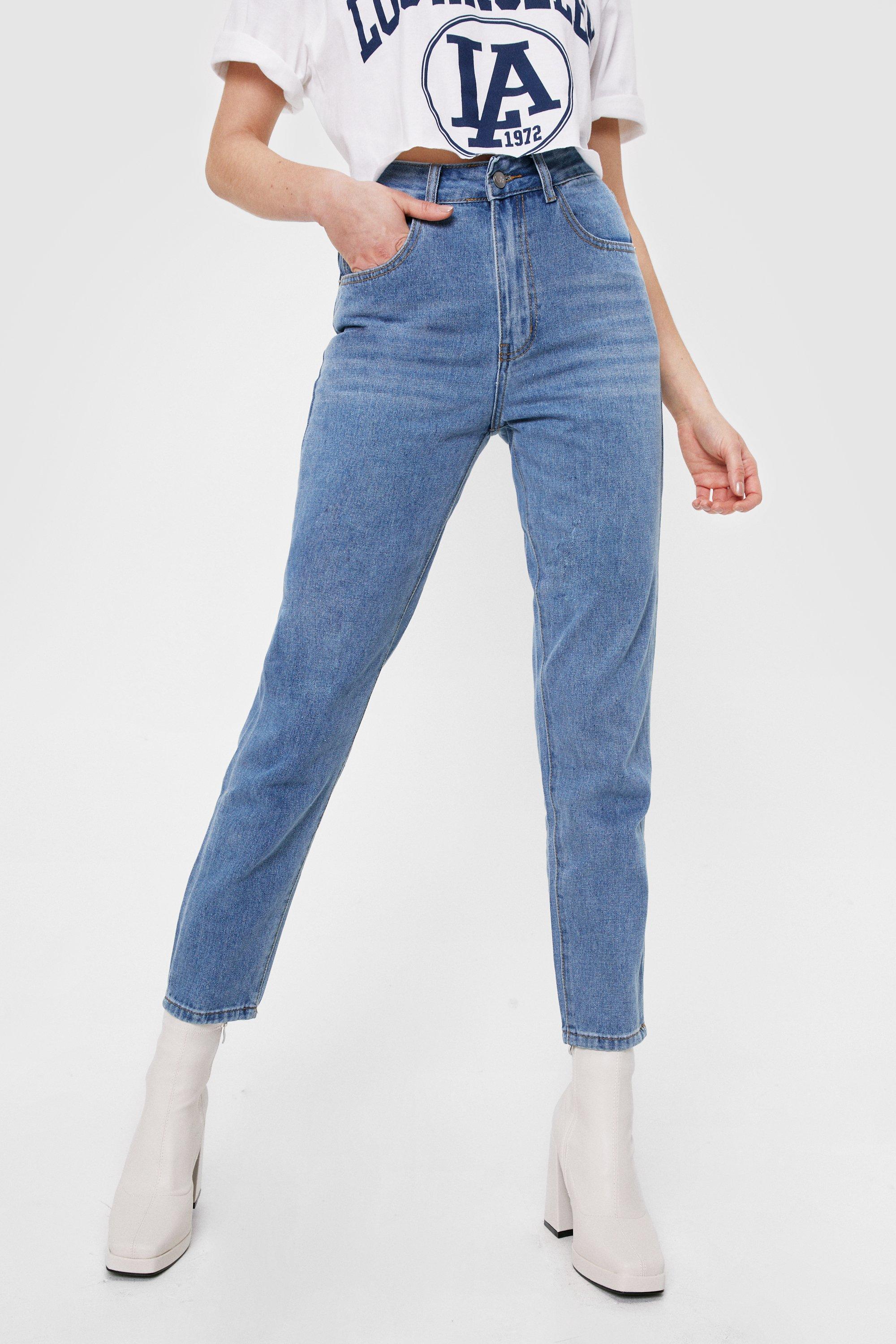 washed denim mom jeans