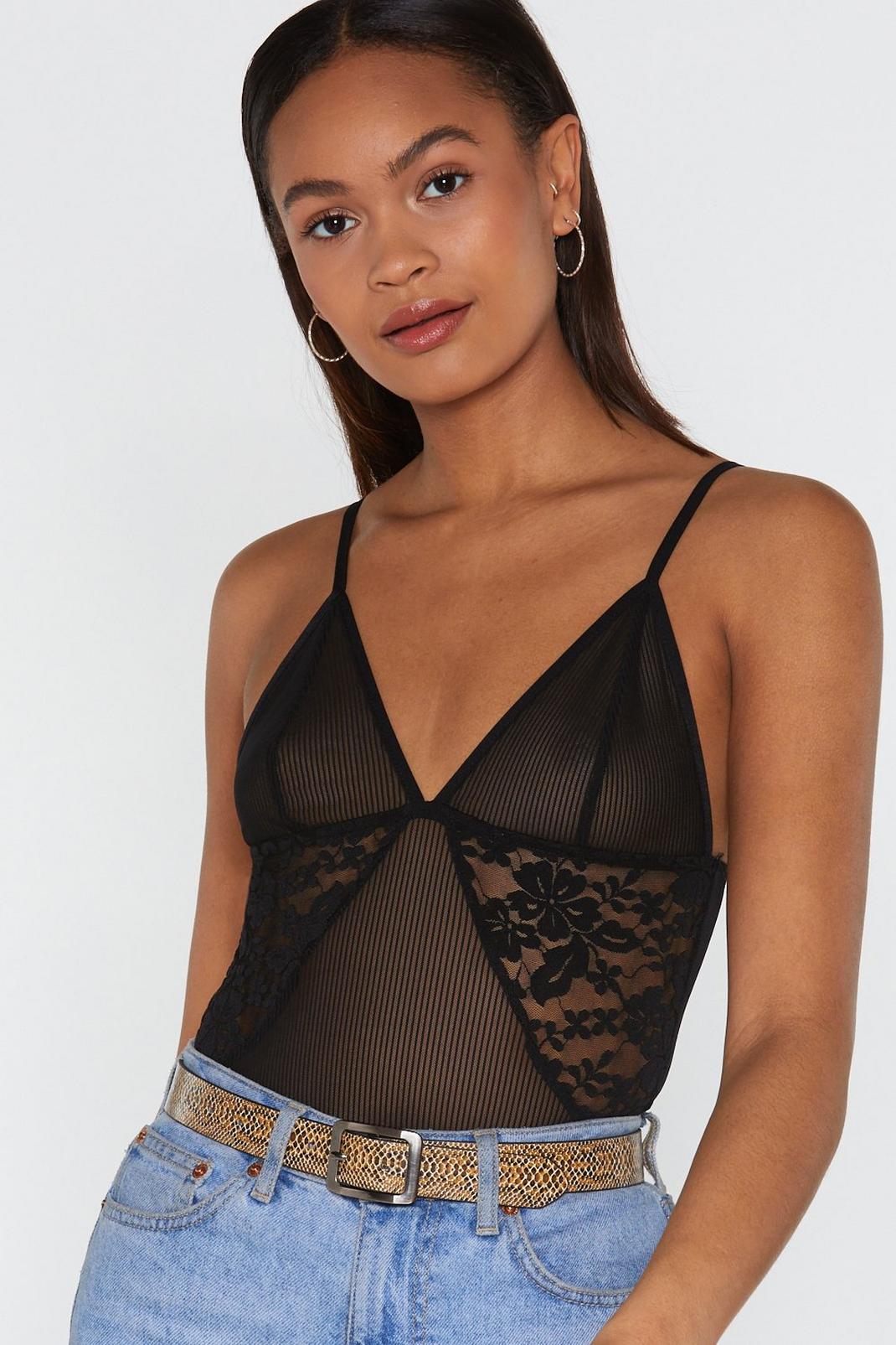 We Don't Mesh Around Here Lace Bodysuit image number 1