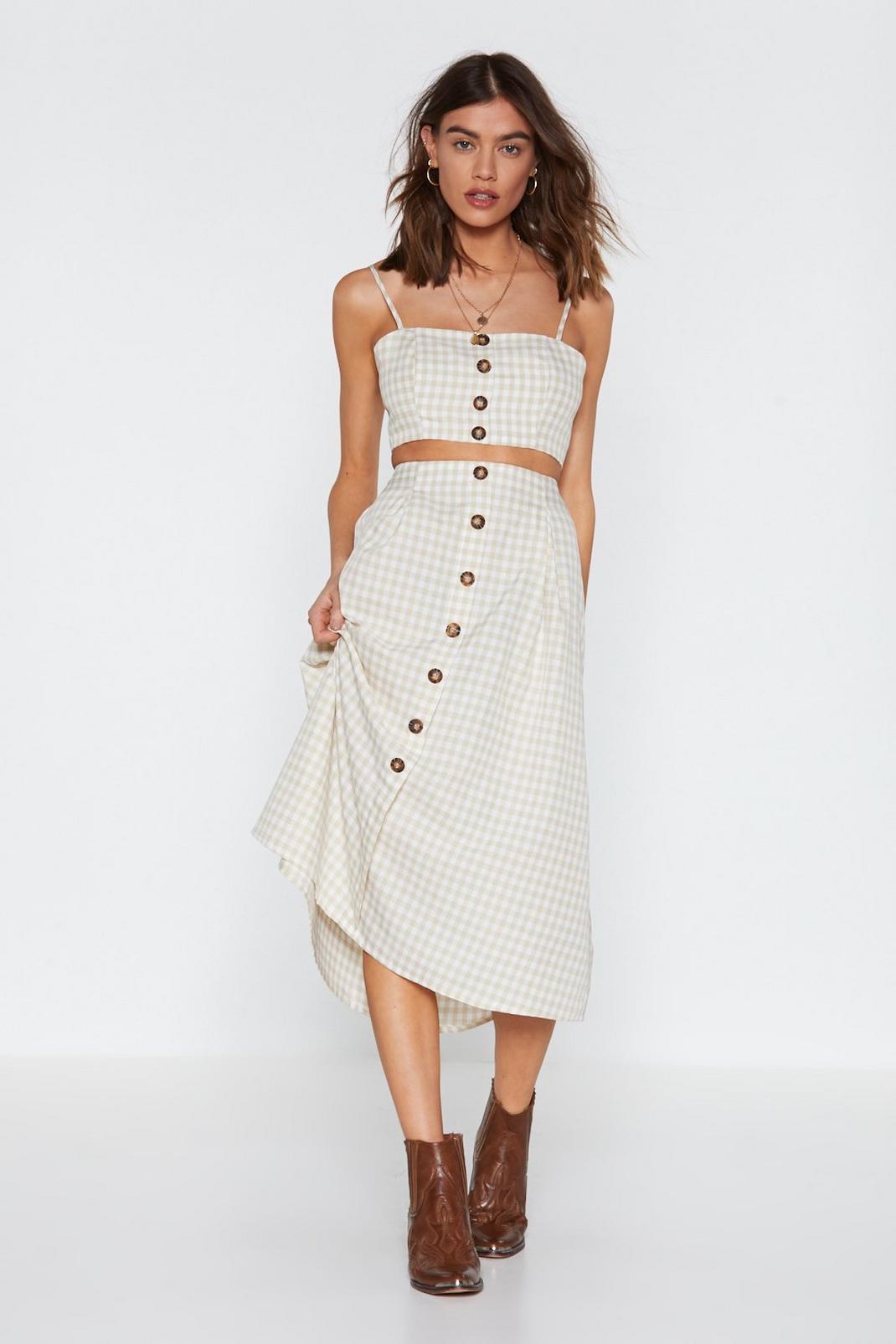 Two Times the Charm Gingham Crop Top and Midi Skirt Set image number 1