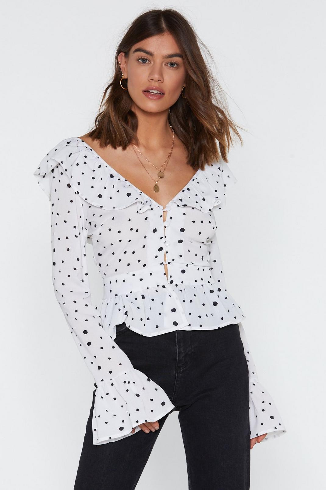 Spot Ruffle Button Down Blouse image number 1