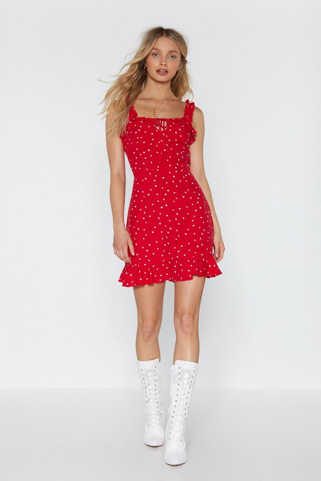 Red The Way to My Heart Ruffle Dress image number 1