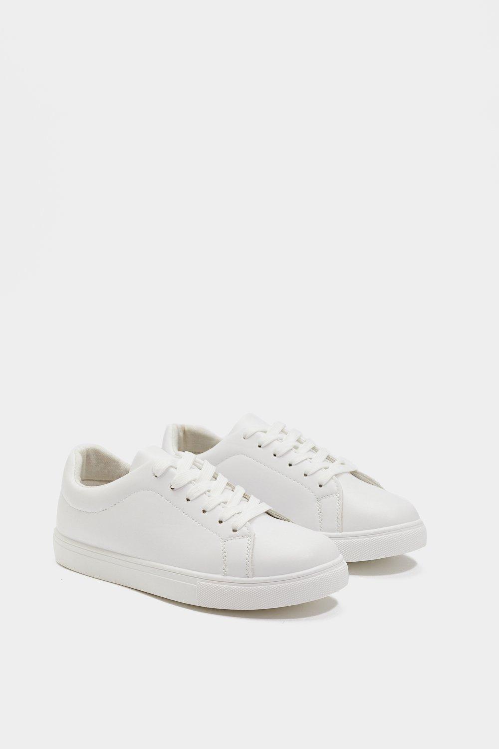 Faux Leather Lace-Up Sneakers with Flat 