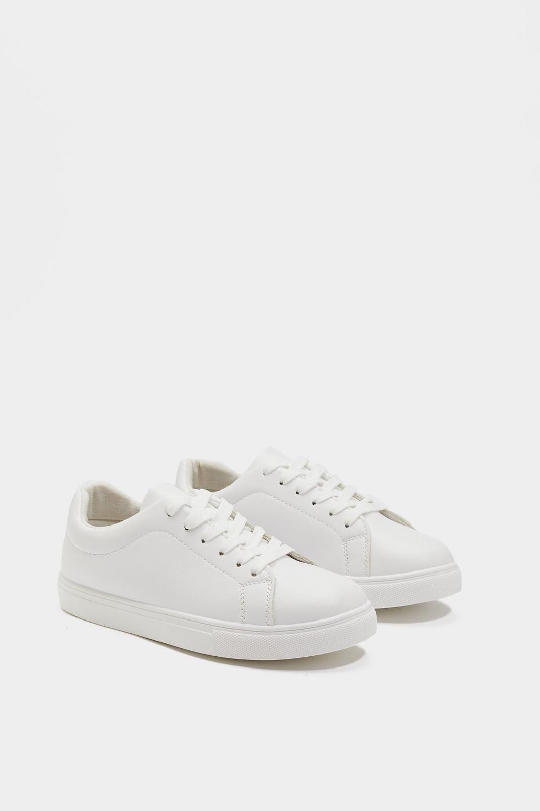 White Basic Faux Leather Lace Up Trainers image number 1