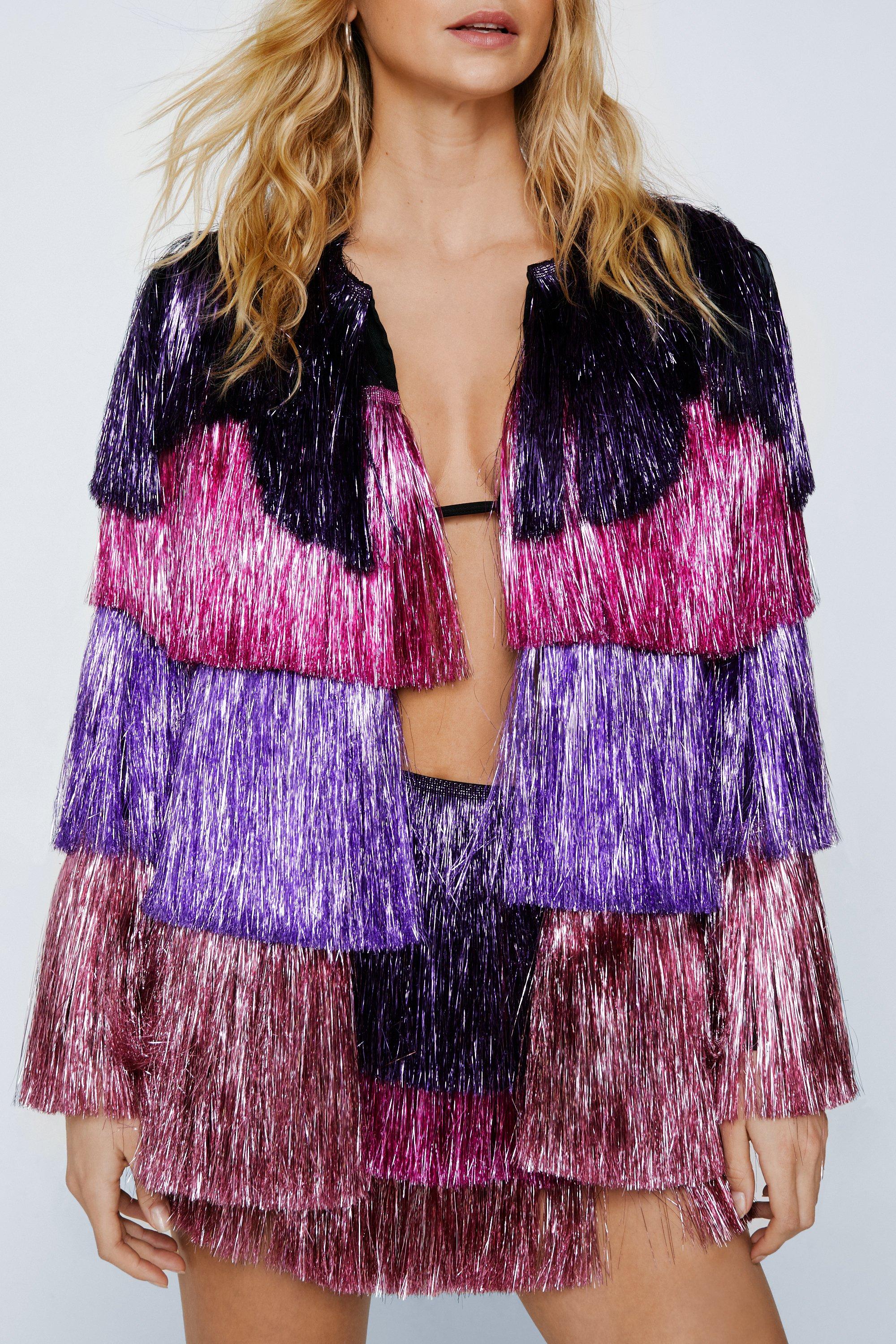 Fringe patched metallic hot sale stripe jacket