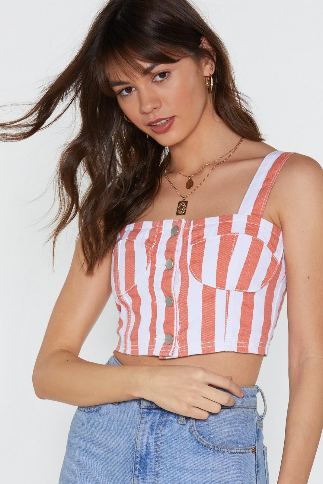 One Day At a Line Striped Denim Top image number 1
