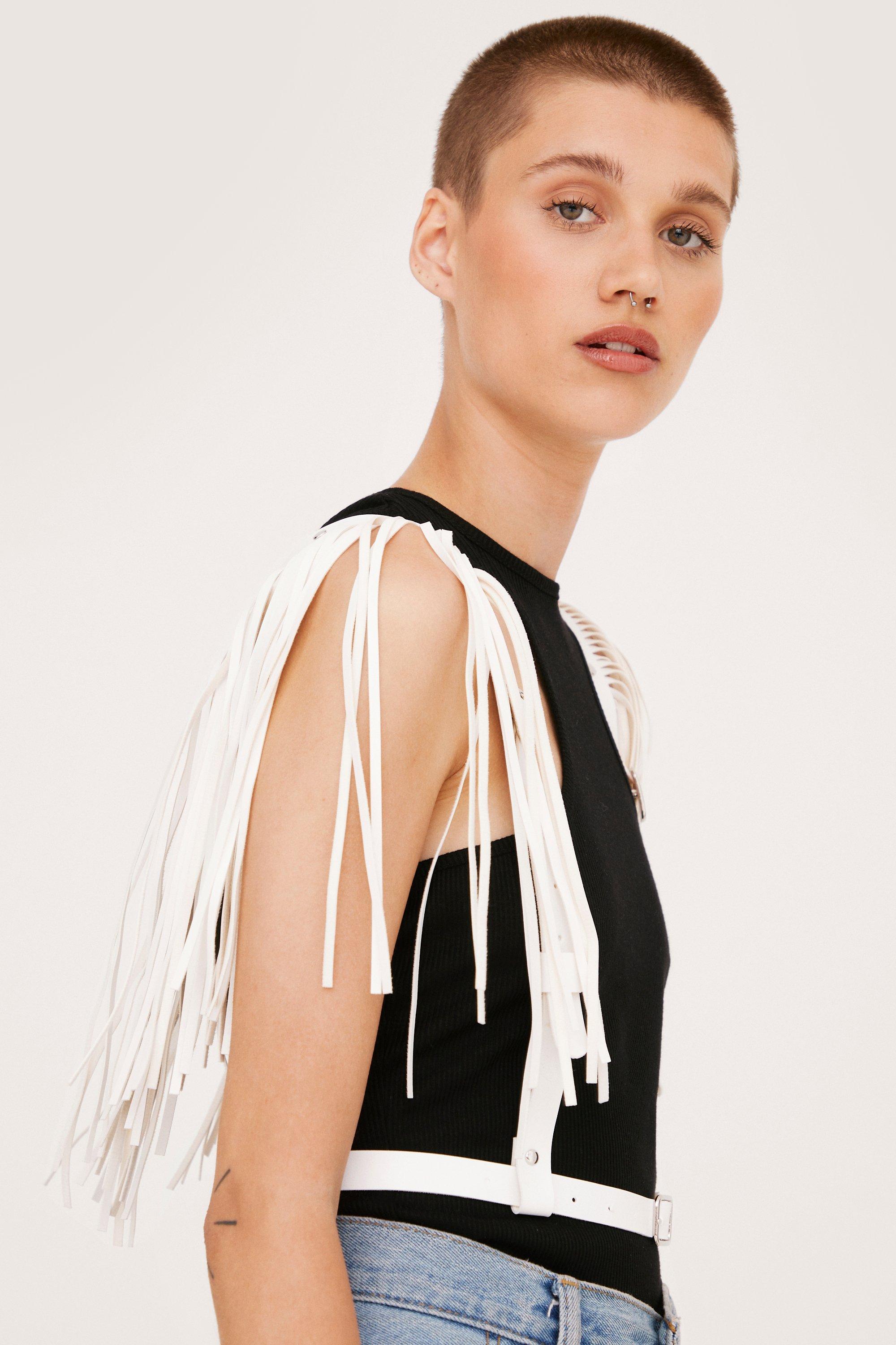 Faux leather fringe belt sales