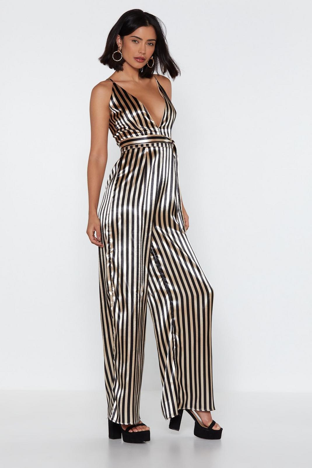 Stripe to Me Plunging Wide-Leg Jumpsuit | Nasty Gal