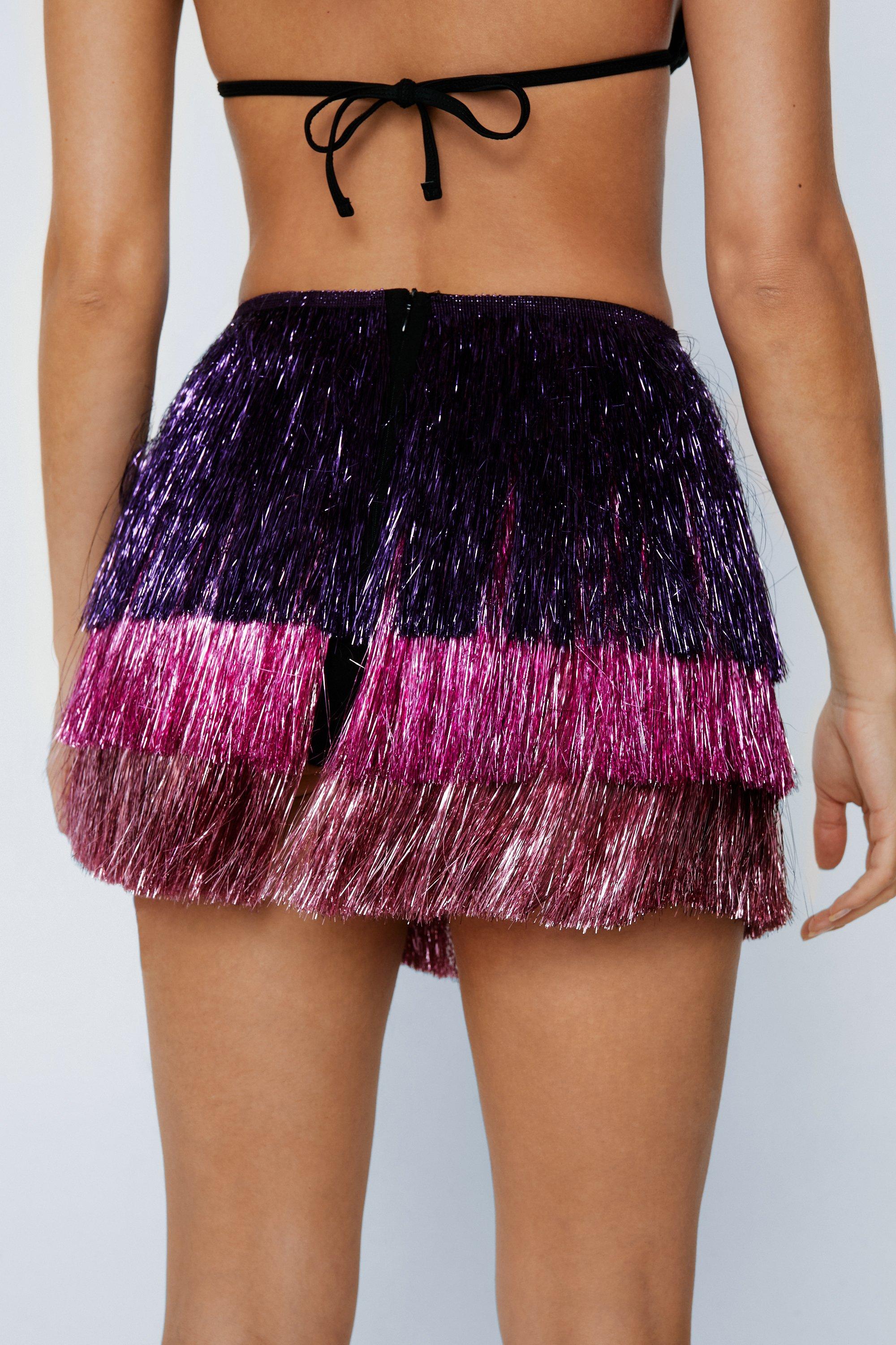 Purple best sale fringe shorts