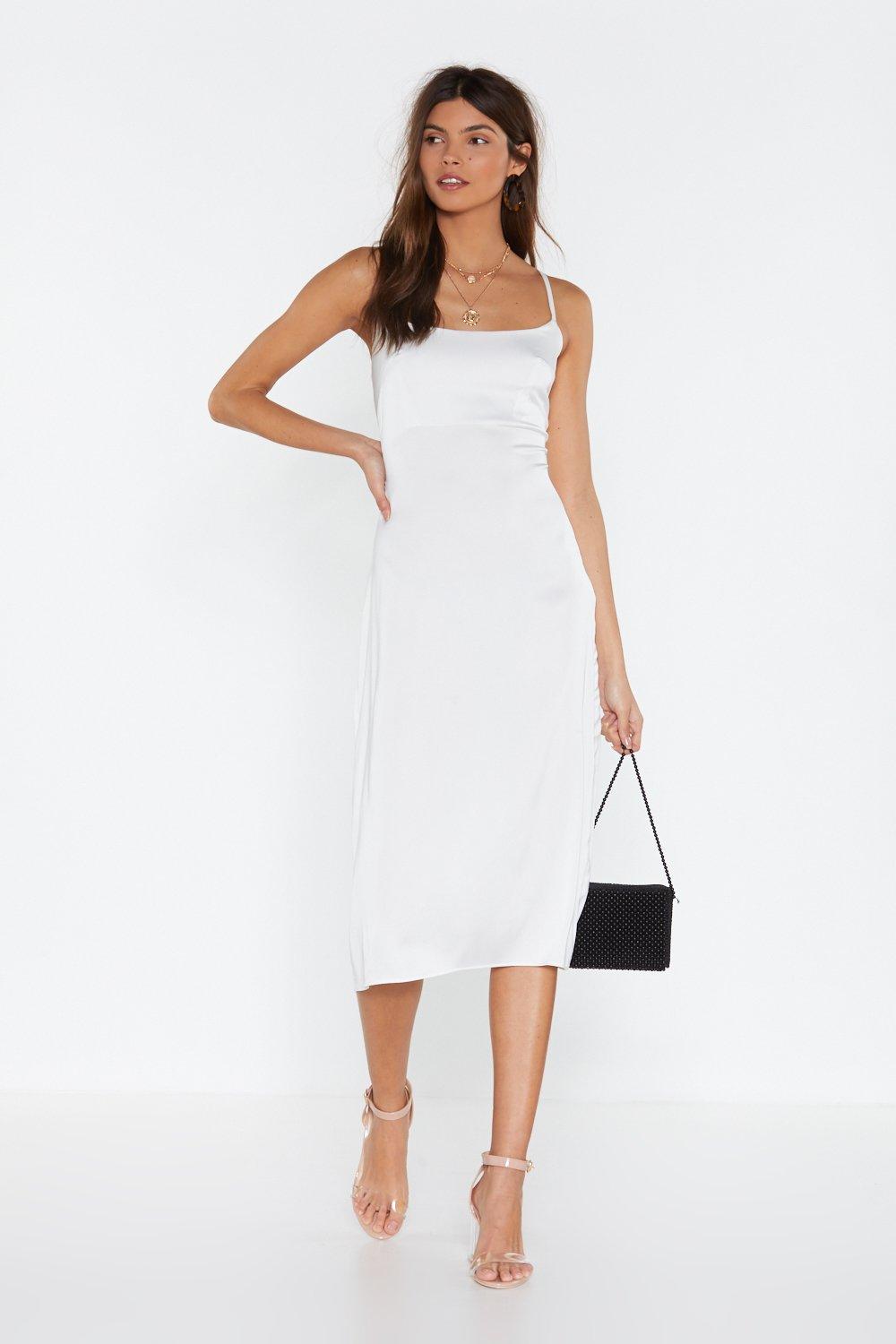 satin white dress midi