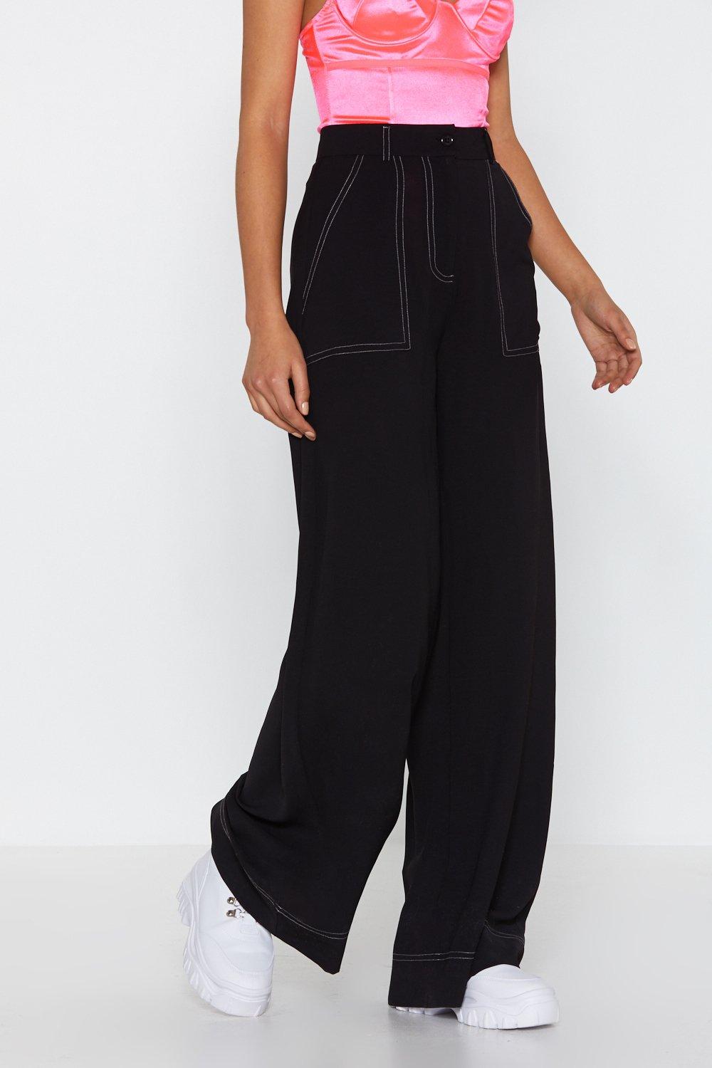 Contrast stitch wide leg pants best sale