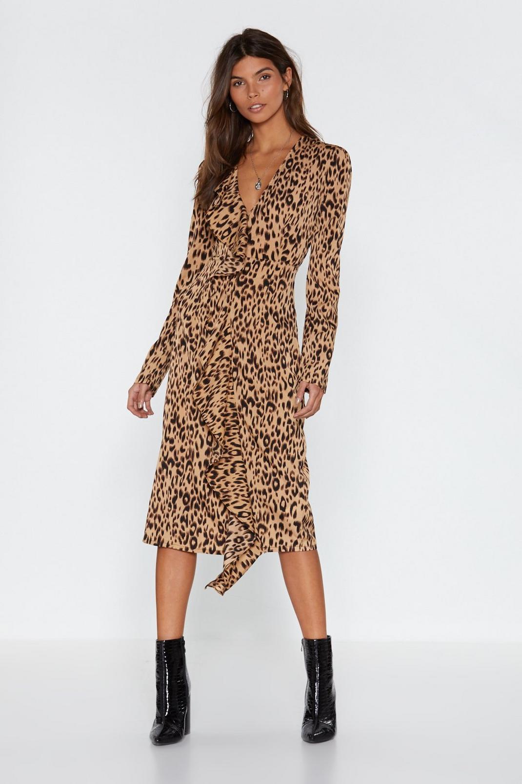 Leopard Meow-ment Ruffle Midi Dress image number 1