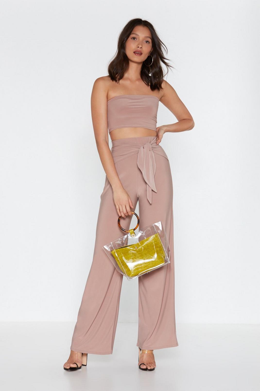 Dusky pink Bandeau And Wide Leg Trouser Co-Ords image number 1