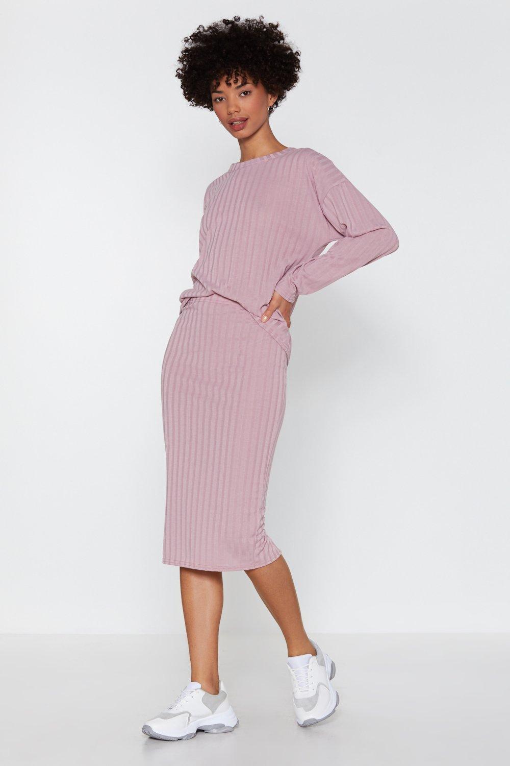 ribbed sweater skirt set