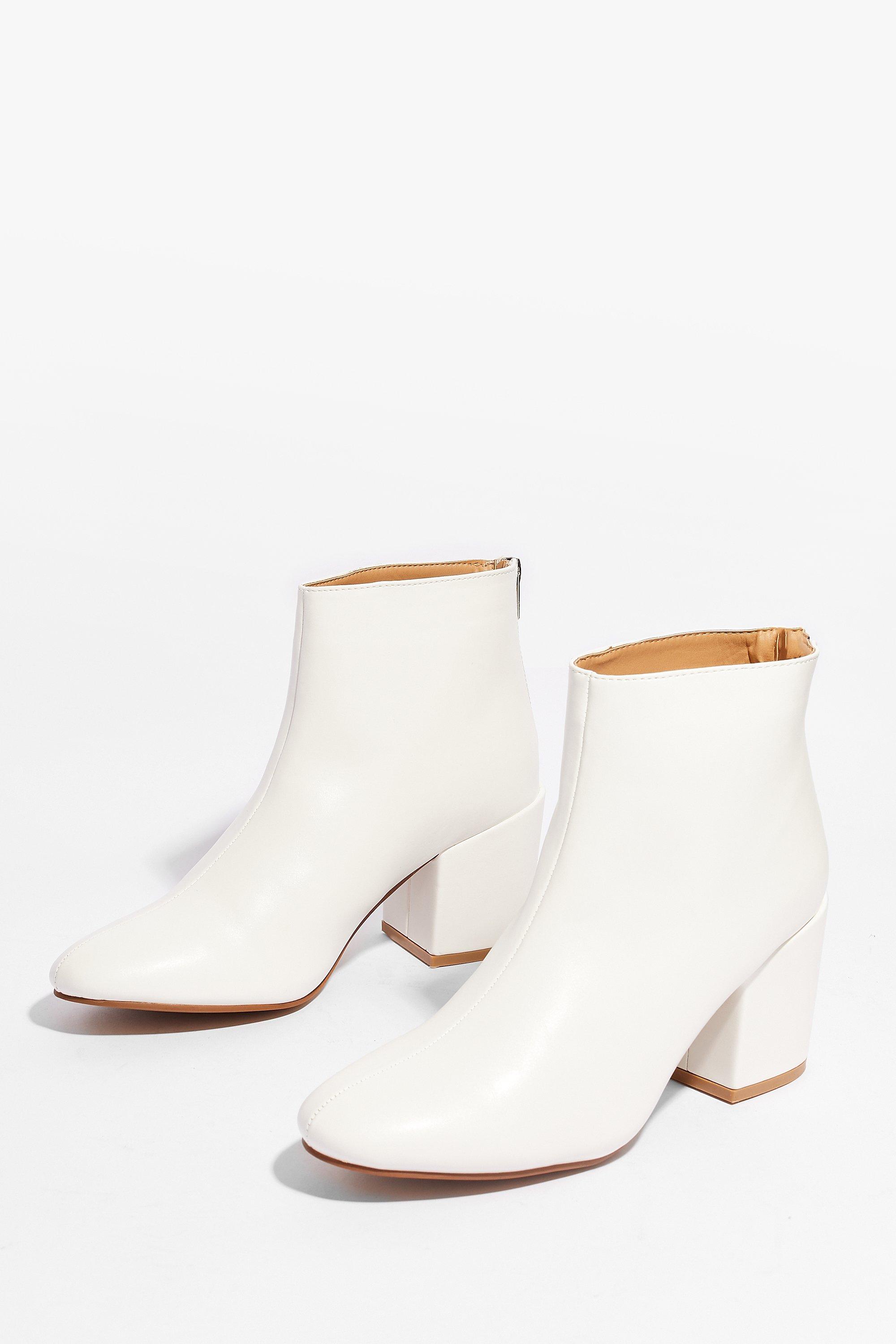 White leather block shop heel ankle boots