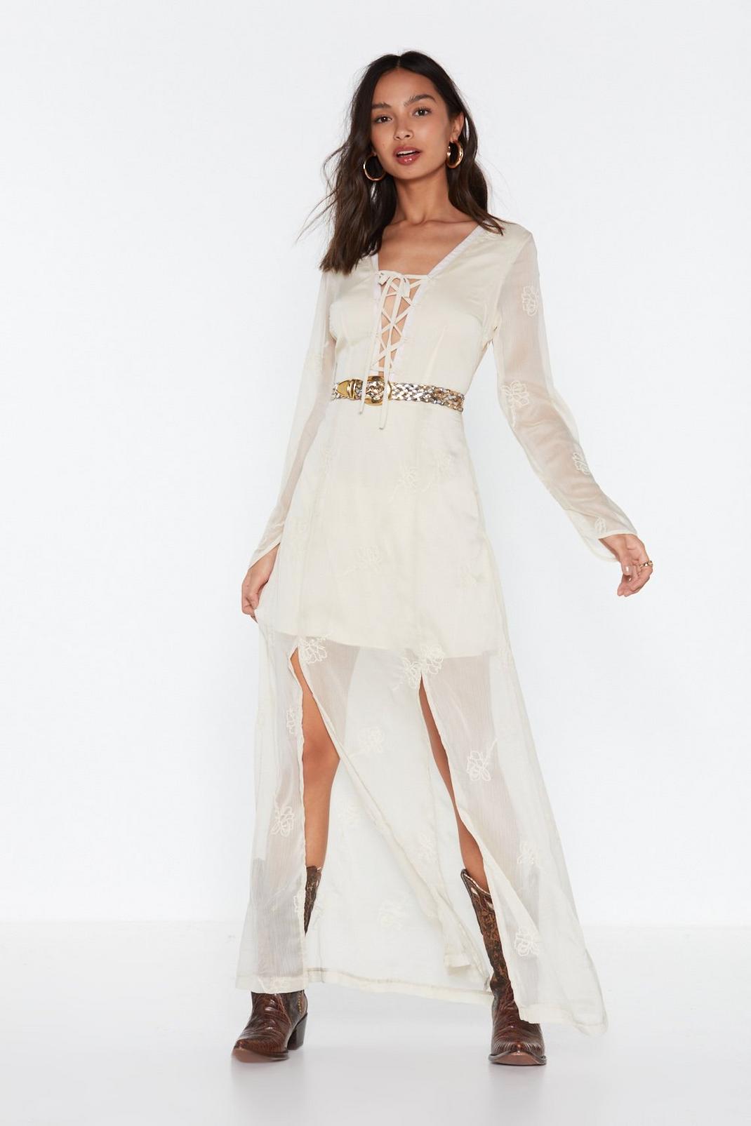 All on Embroidered Lace-Up Maxi Dress image number 1