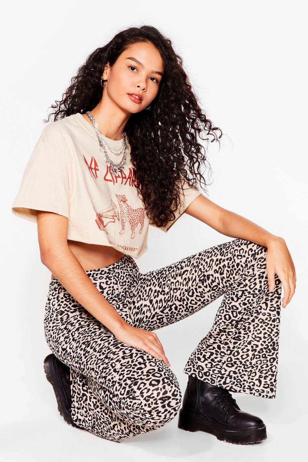 Camel Handle With Flare Leopard High-Waisted Pants image number 1
