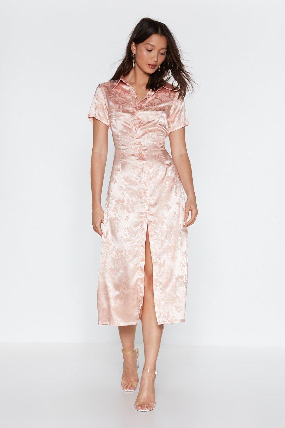 pink satin floral dress