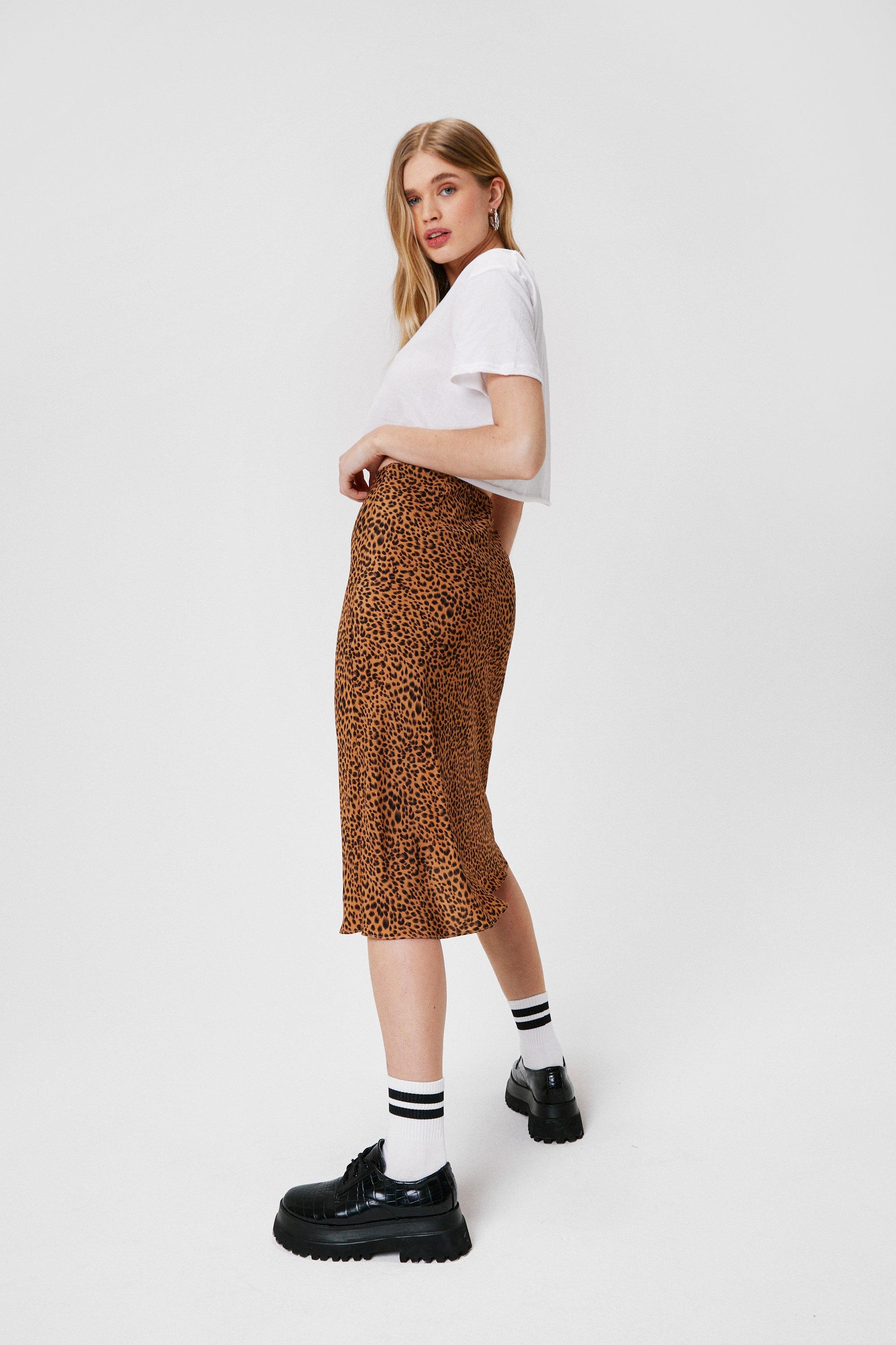 Leopard Satin Midi Skirt