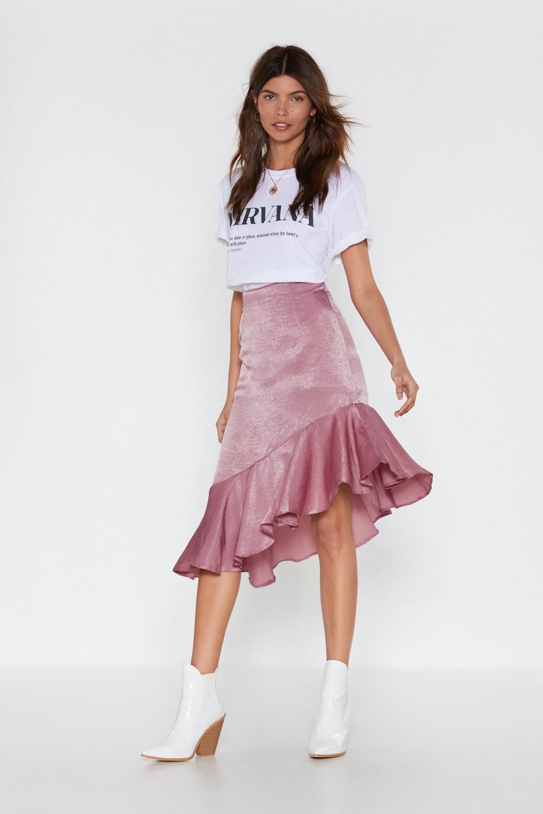 Mauve Ruffle Asymmetric Midi Skirt image number 1