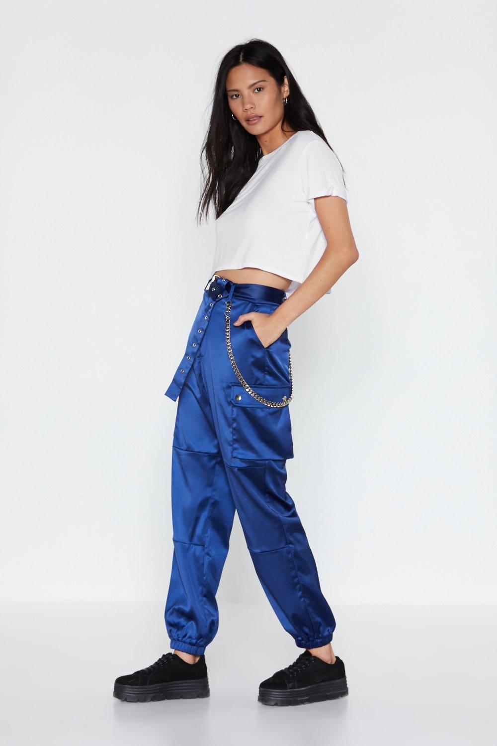 navy blue satin pants