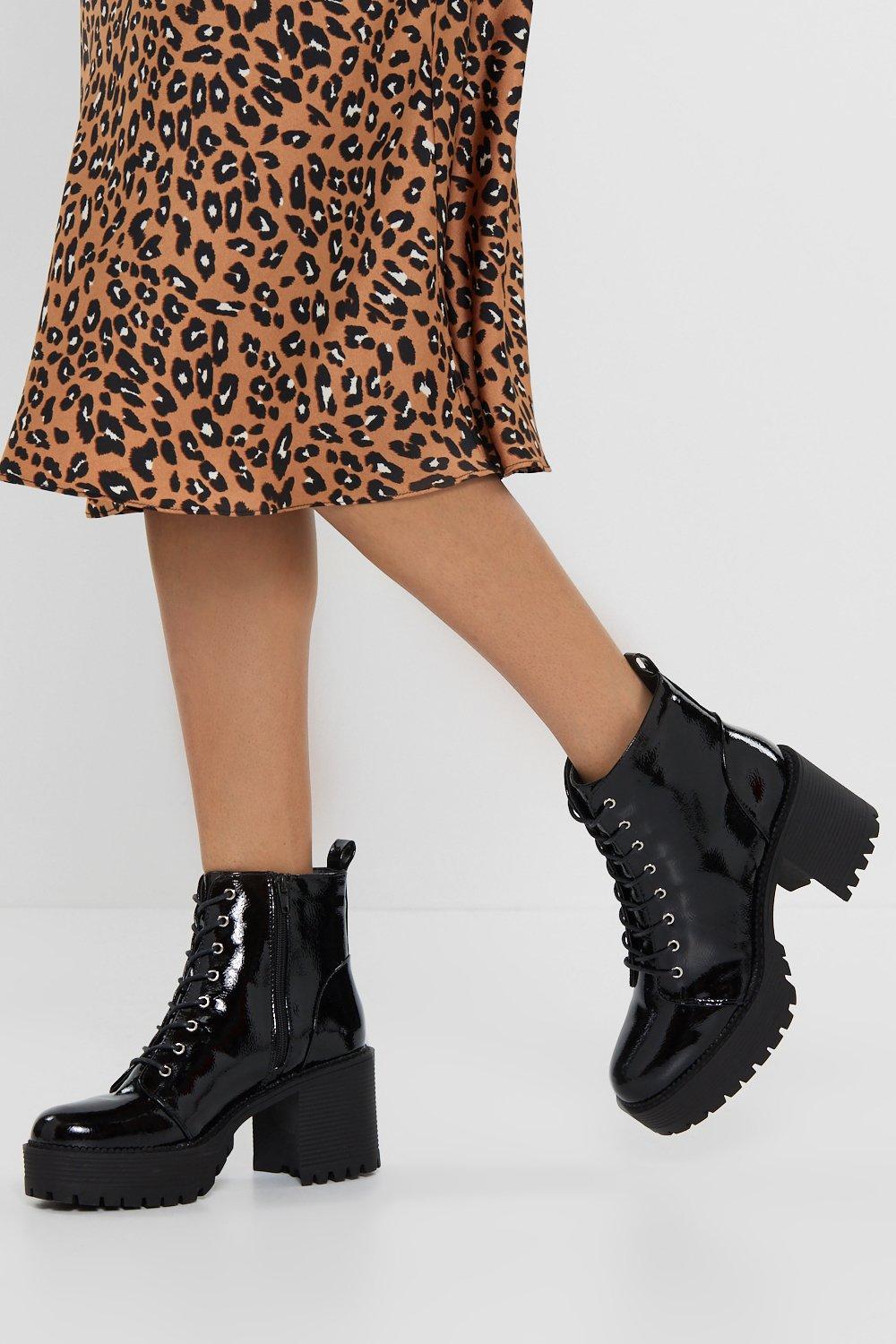 black lace chunky boots