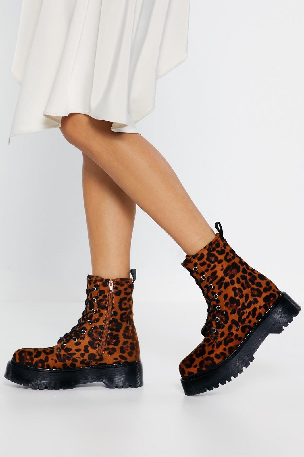 Leopard Print Lace Up Boots image number 1