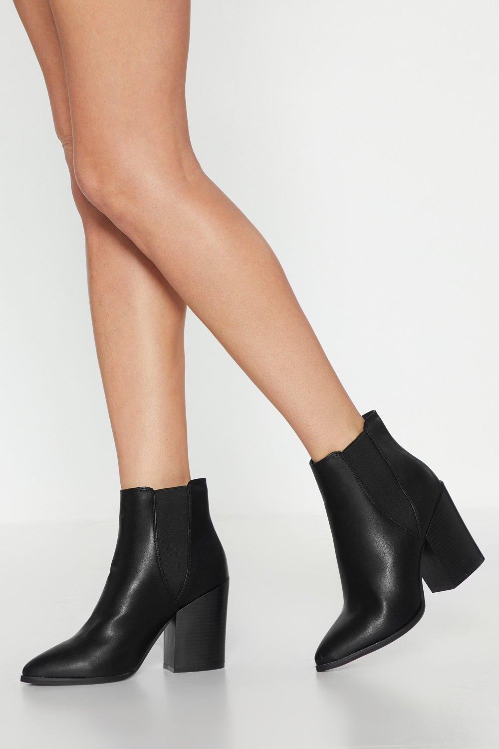 black faux leather boots