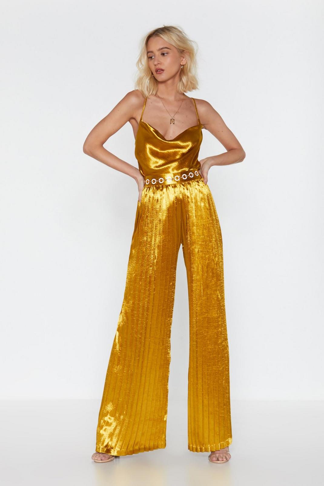Metallic Ruched Satin Wide Leg Trousers image number 1