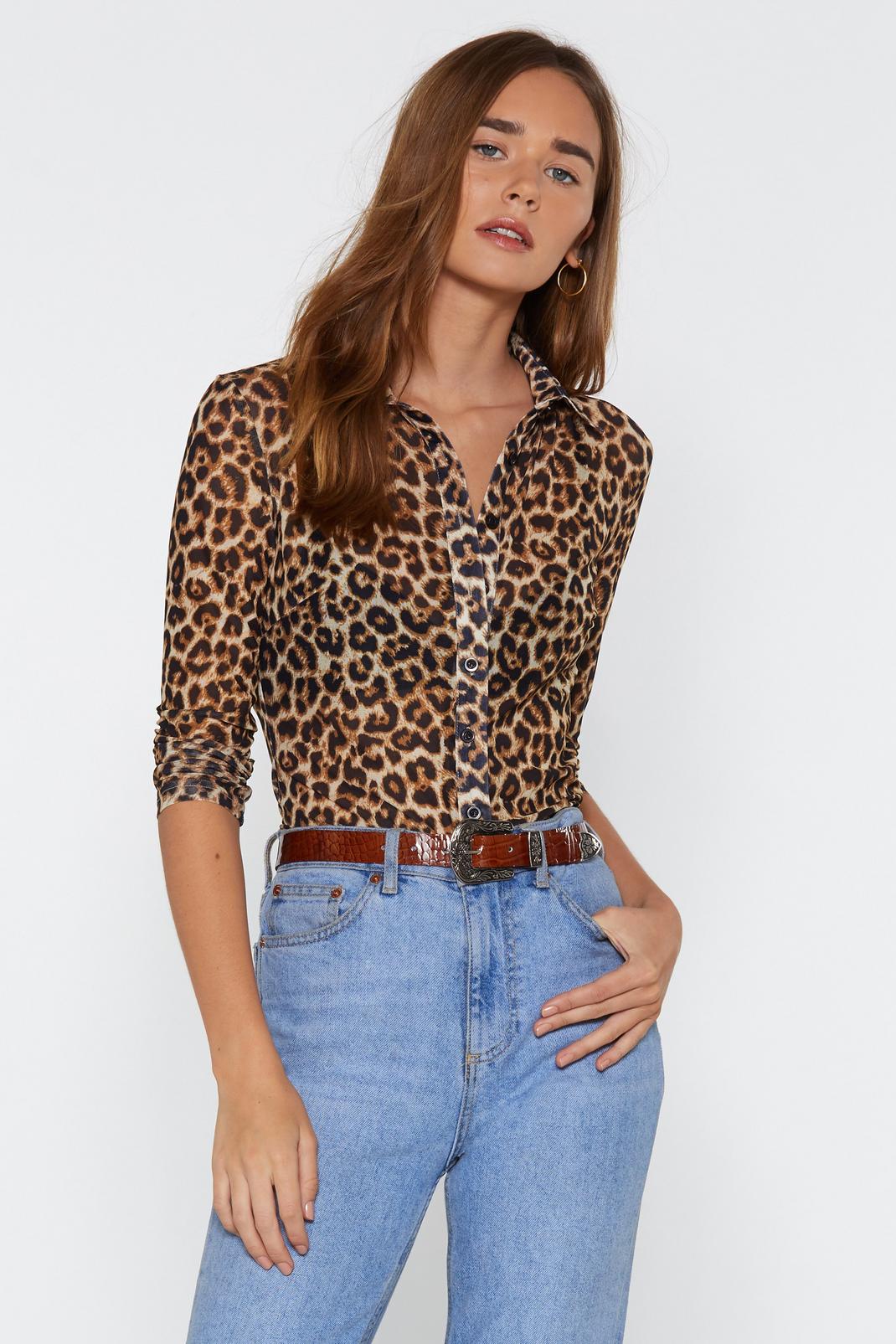 Chemise habillée léopard en maille transparente Grand jeu image number 1