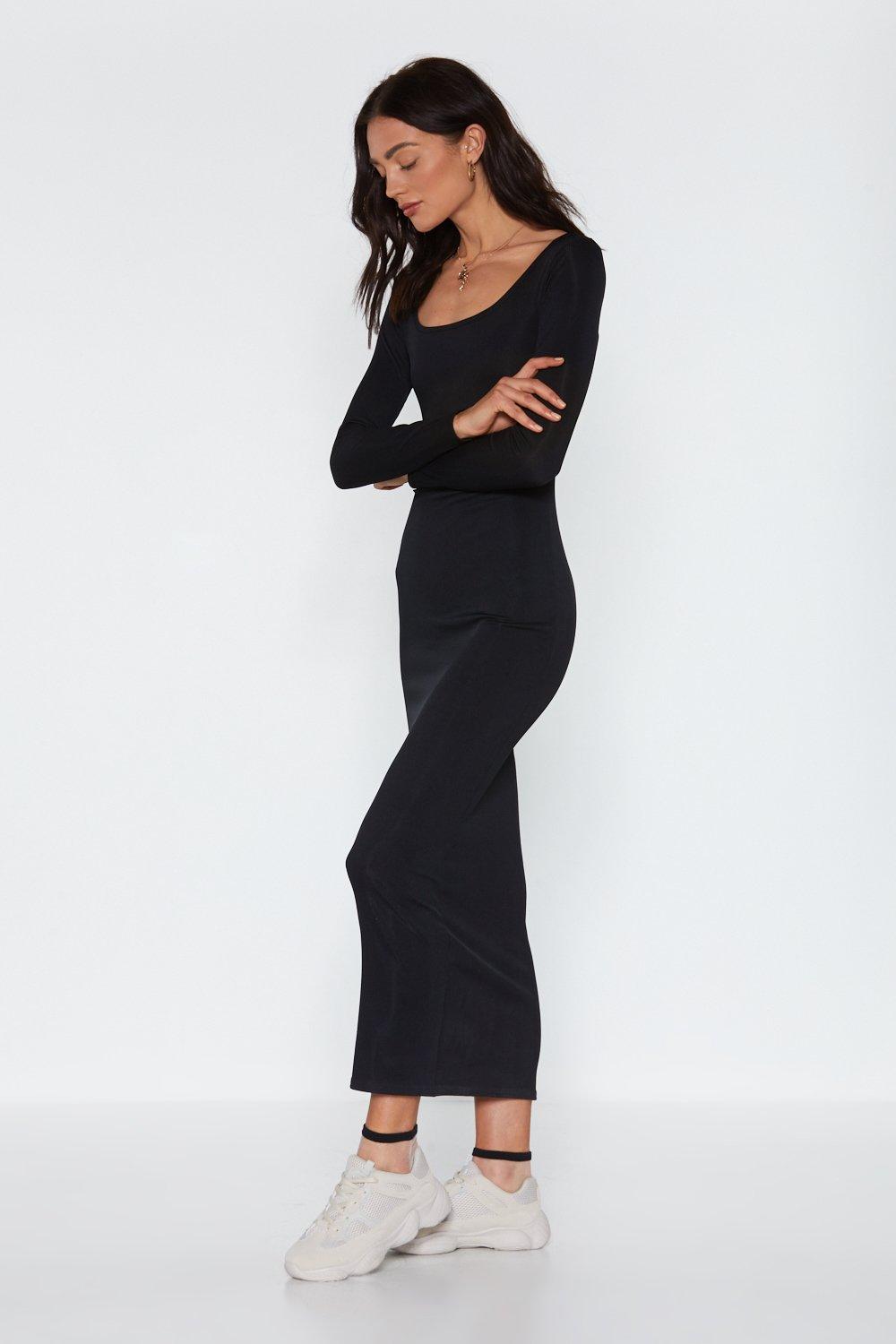 long black ribbed dress