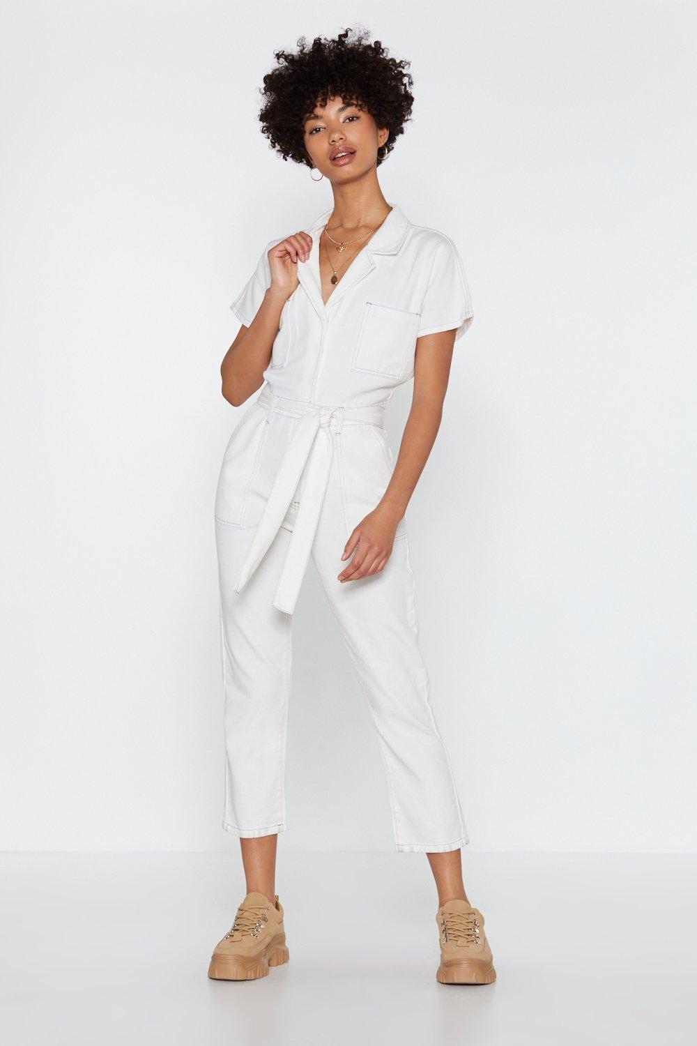 white denim boilersuit