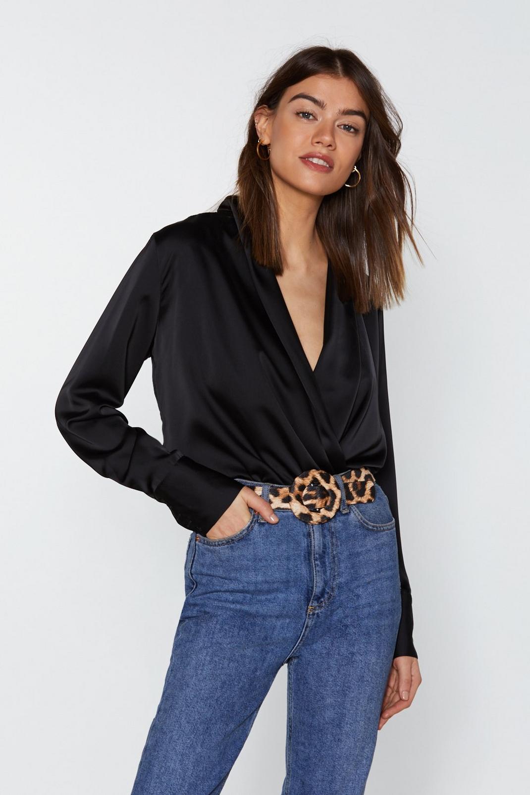 Drape Two Plunging Satin Blouse image number 1